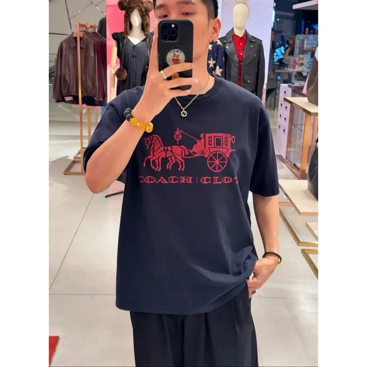 Coach Horse and Carriage Red Print Black T-Shirt - 11