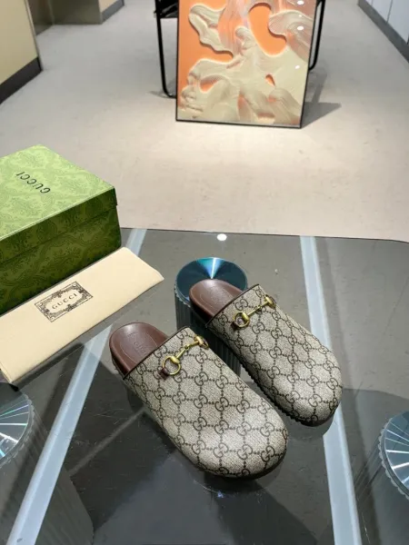 Gucci Horsebit Loafer Mule Beige GG Supreme Canvas Slippers - 1