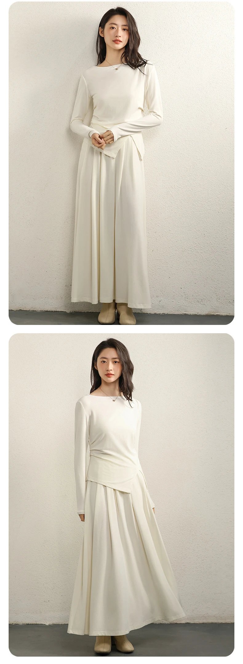 Design Wrap Skirt Set Long Sleeve Top and Flowing Skirt Set - 14