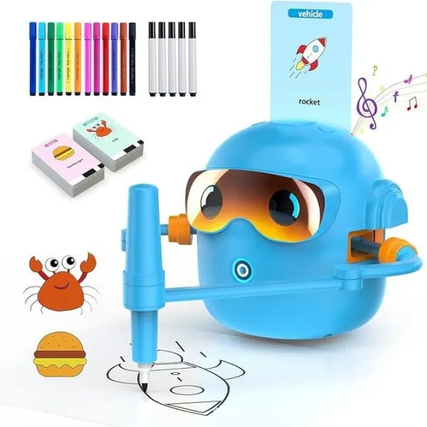 Design Smart Drawing Robot Toy Blue with Marker Set and Flashcards Electronics - 1