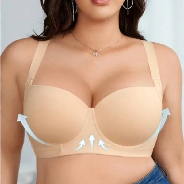 Beige Push-Up Bra with Side Support and Lift Design Underwear - 1