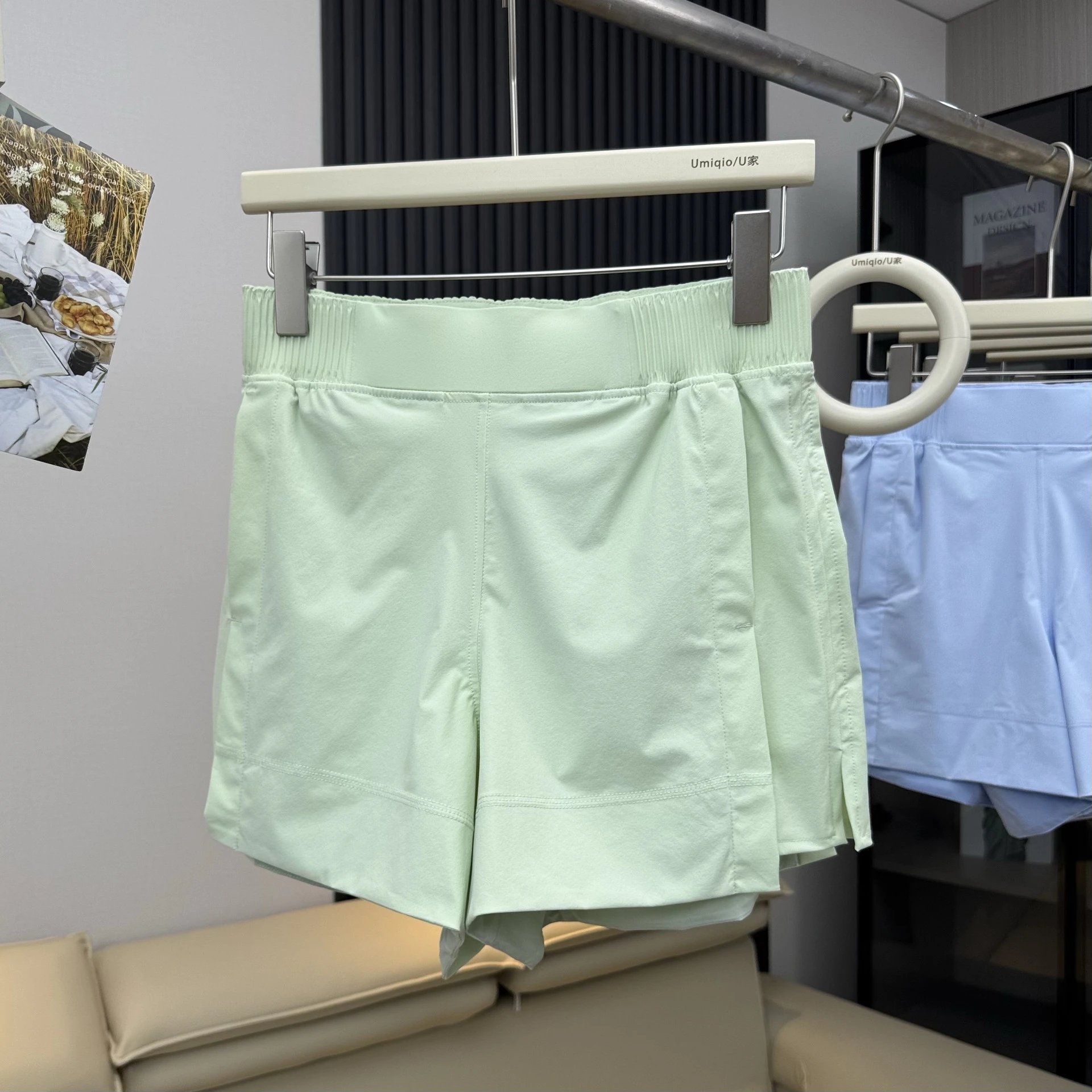 Design Umiqio / U High-Waist Elastic Waist Shorts Mint Green Shorts