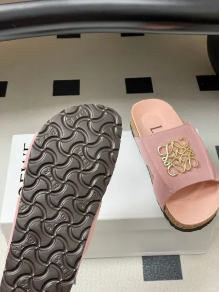 Loewe Anagram Slide Sandals Pink Suede Slippers - 2