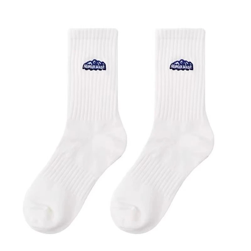 Supercool Ribbed Cotton Socks White Navy Embroidered Logo Casual