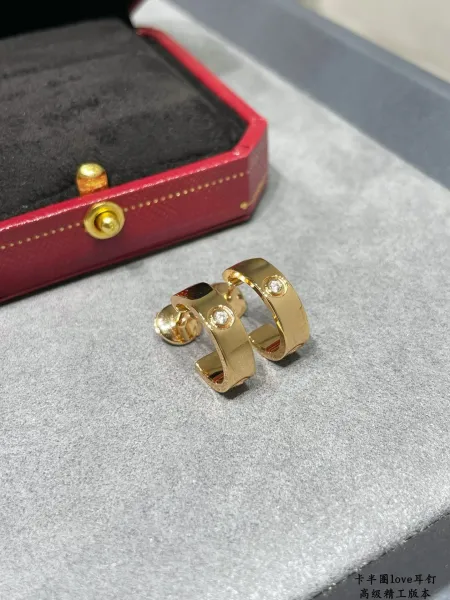 Cartier Love Earrings Gold with Single Diamond Jewelry - 12