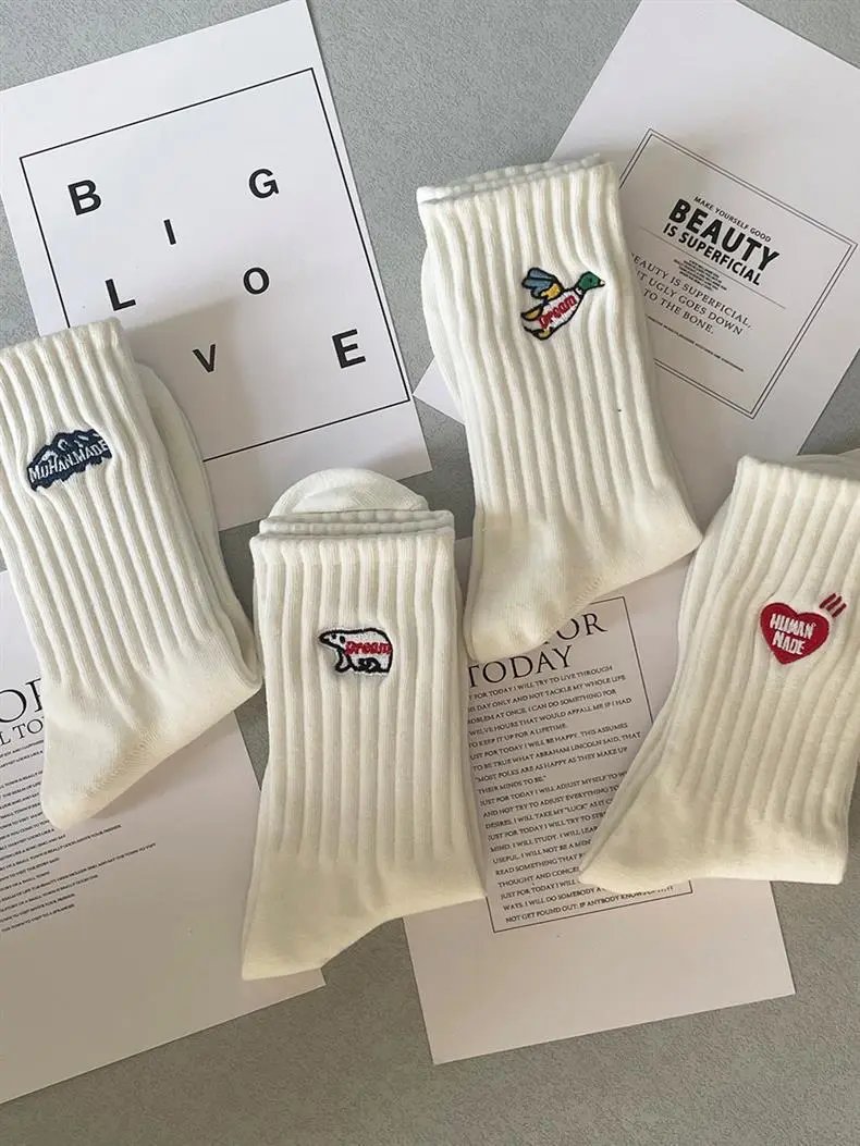 Design Mountain Logo Ribbed Crew Socks White - 5