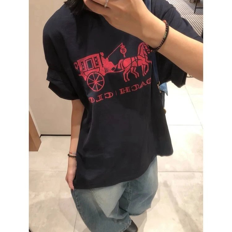Coach Horse and Carriage Red Print Black T-Shirt - 4