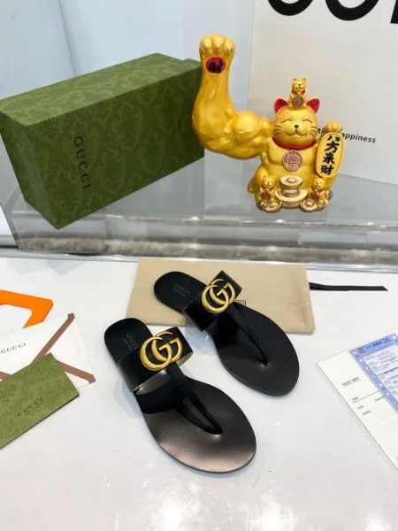 Gucci Horsebit Thong Sandals Black and Tan Leather Sandals - 3