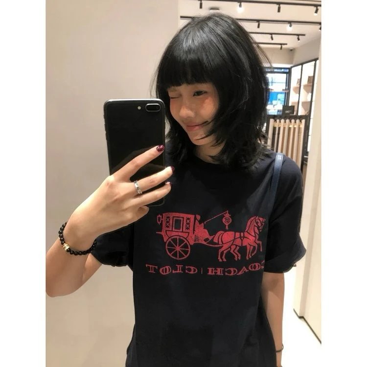 Coach Horse and Carriage Red Print Black T-Shirt - 8