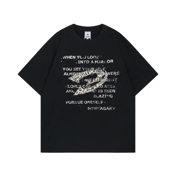 Design NTHVAGARY Mirror Reflection Graphic Print Black Oversized T-Shirt T-Shirts - 1