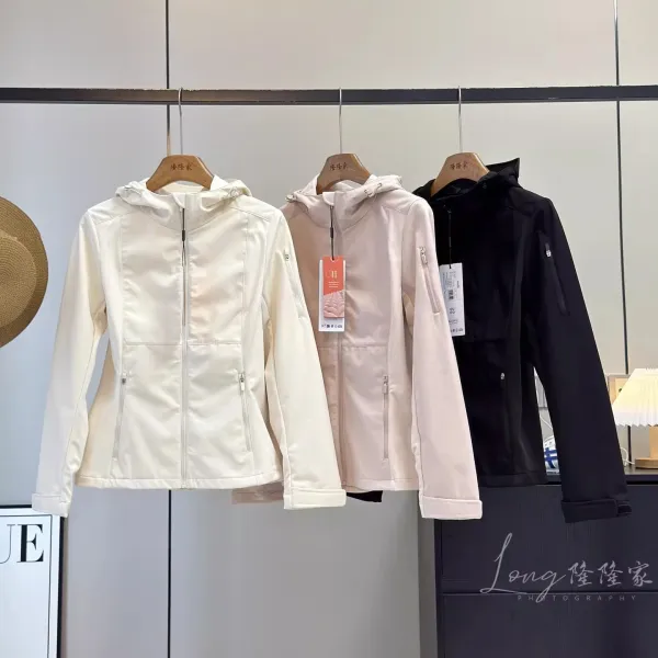 Design Softshell Hooded Jacket in Ivory, Blush Pink, and Black Outerwear.jacket - 3