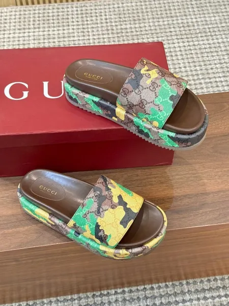 Gucci GG Marmont Camouflage Slide Sandals Multicolor Slippers - 4