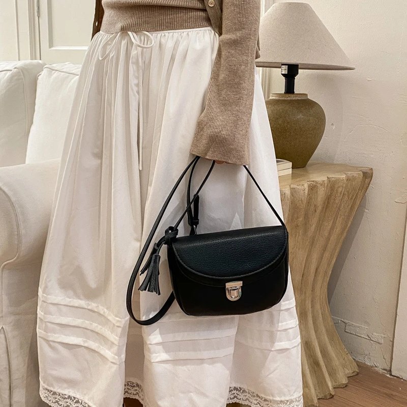 Leather Saddle Bag White Beige Black Pink Light Blue Minimalist Crossbody
