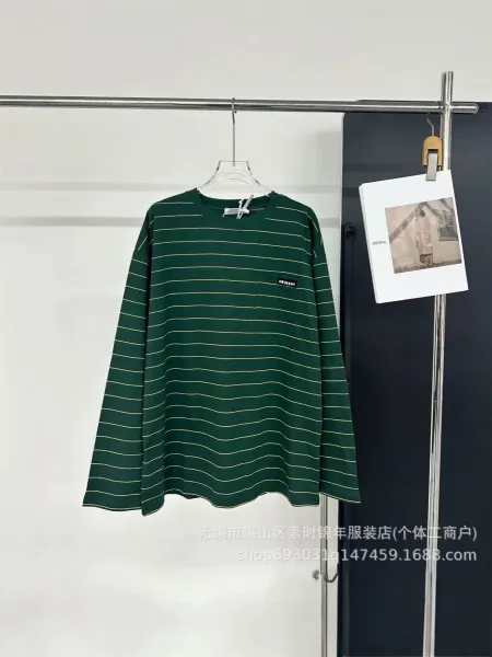 Design Striped Long-Sleeve T-Shirt in Forest Green with Contrast Stripe - 1