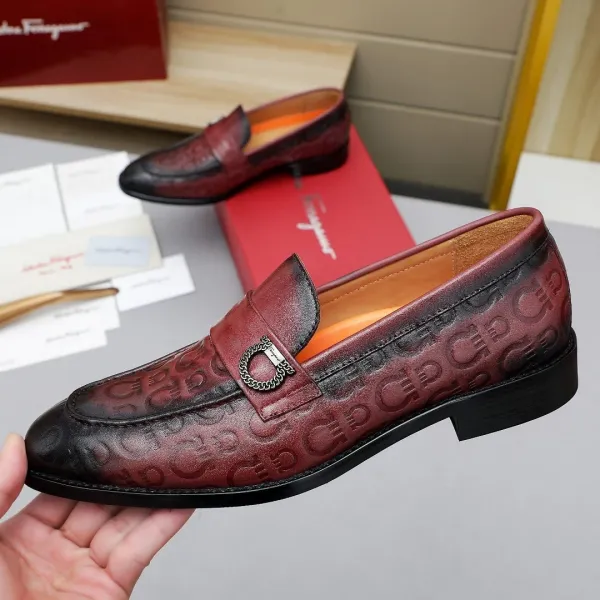 Salvatore Ferragamo Gancini Loafer Burgundy Leather Shoes - 3