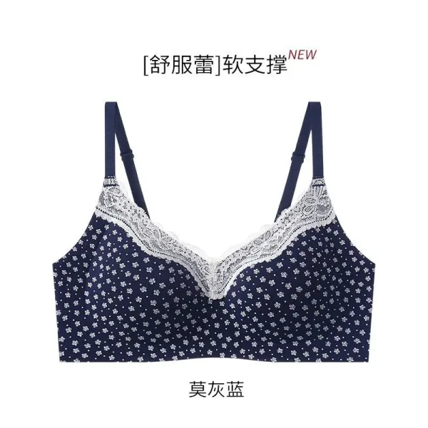 Design Comfort Soft Support Floral Lace Bralette Navy Underwear - 1
