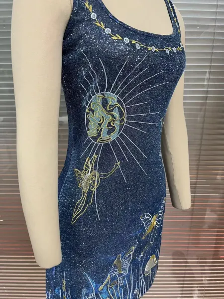 Design Sidian Form Fairy Garden Embroidered Green Glitter Mini Dress - 6