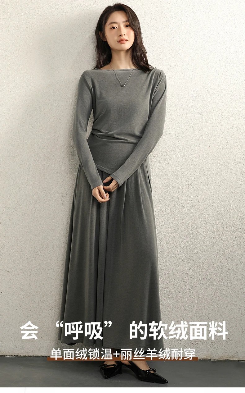 Design Wrap Skirt Set Long Sleeve Top and Flowing Skirt Set - 2