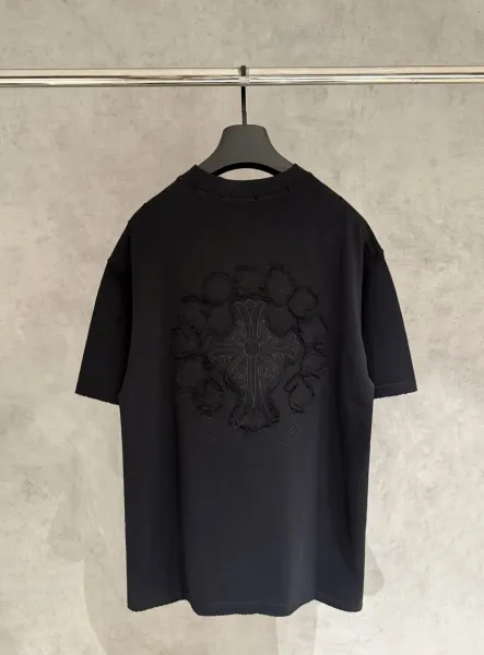 Chrome Hearts Cross Embroidered Distressed Black T-Shirt - 1