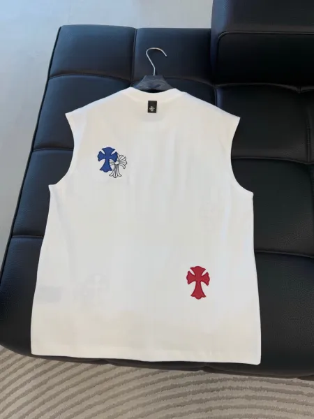 Chrome Hearts Cross Embroidered Sleeveless T-Shirt White Vest Top - 7