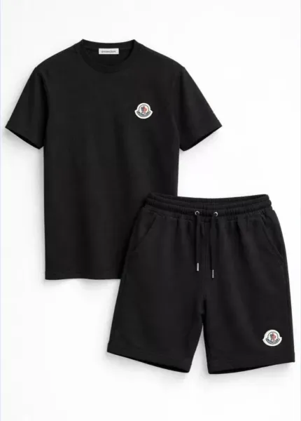 Moncler Logo-Embroidered Gray Ribbed T-Shirt and Sweatshorts Set - 5