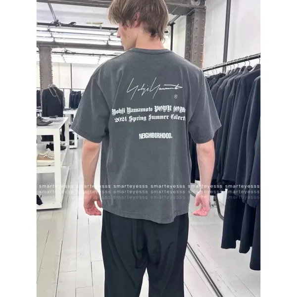 Yohji Yamamoto x Neighborhood Collaboration Graphic Tee Charcoal Gray T-Shirt - 7