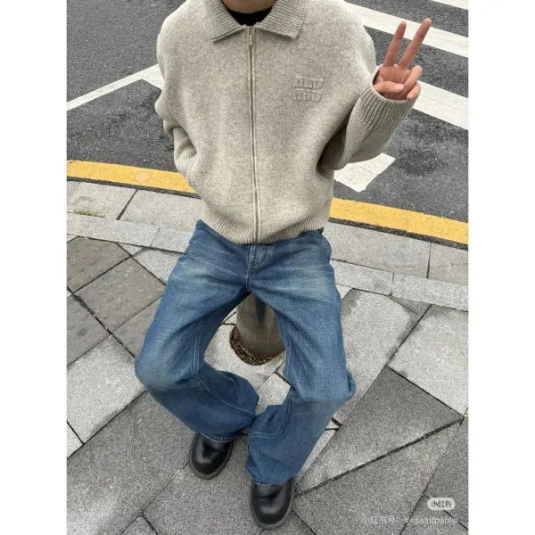 Design Knit Zip-Front Collar Cardigan Gray Outerwear.cardigan - 10