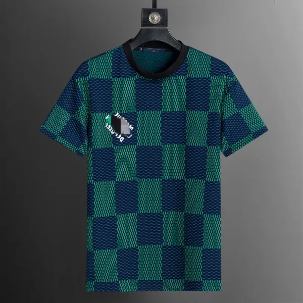 Design Checkerboard Knit T-Shirt in Teal and Navy - 1
