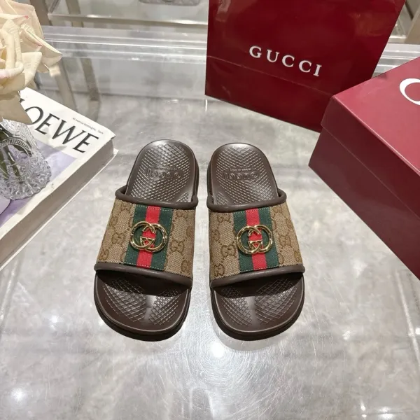 Gucci GG Marmont Slide Sandals Beige and Black Slippers - 6