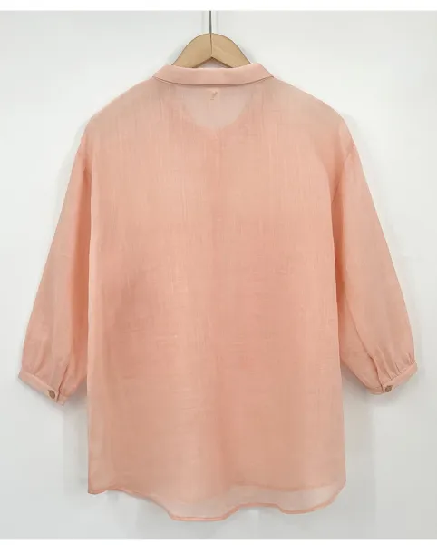 Design Linen Blend Button-Up Shirt Terracotta Tops Shirt - 7
