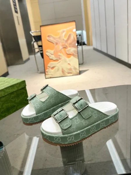 Gucci GG Marmont Platform Sandals Mint Green Wedges - 5