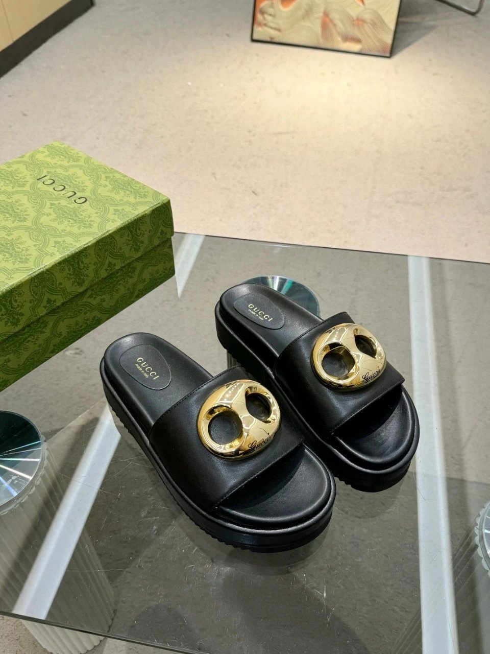 Gucci GG Marmont Slide Sandals White with Gold Hardware Slippers - 2