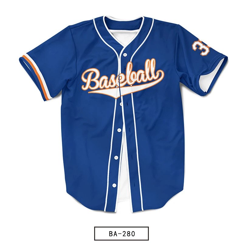 Design Custom Baseball Jersey Blue with Orange Script Tops.jersey