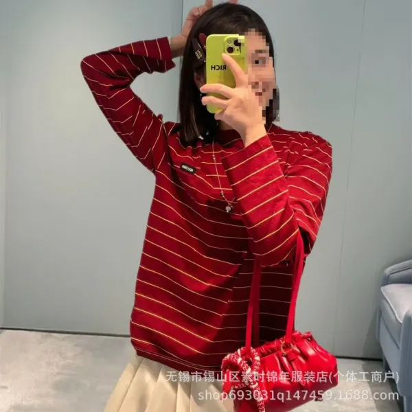 Design Striped Long-Sleeve T-Shirt Burgundy - 2