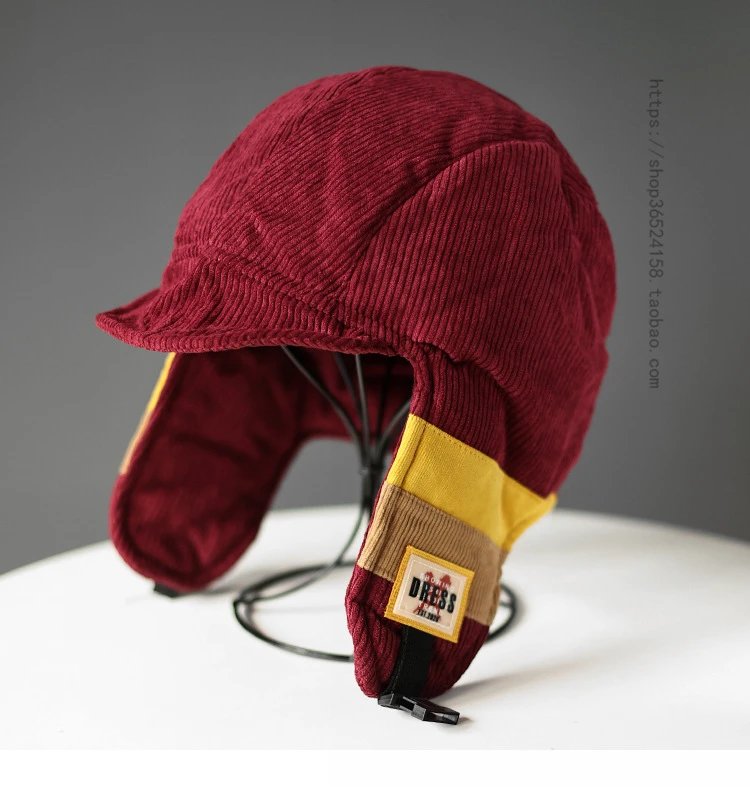 Diesel Trapper Hat Brown Corduroy with Yellow Black Trim - 4