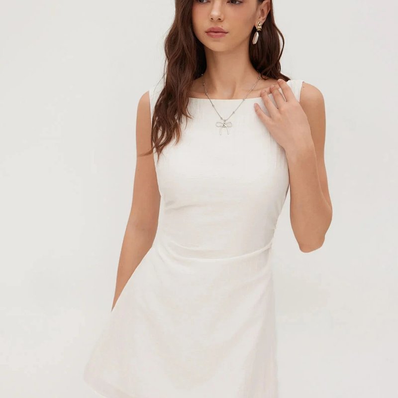 Sleeveless Square-Neck A-Line Mini Dress in Sky Blue