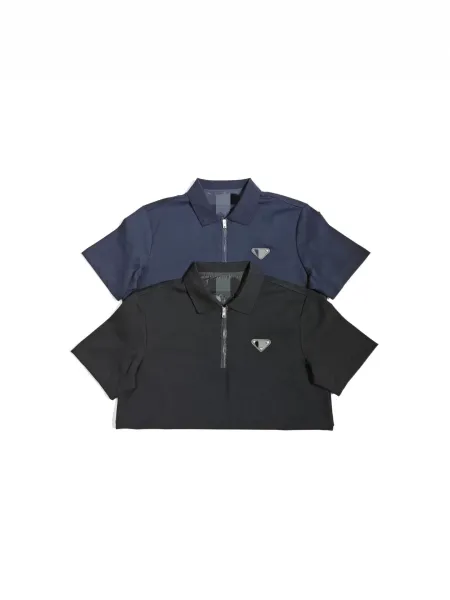 Prada Re-Nylon Zip Polo Navy Polo Shirt - 6