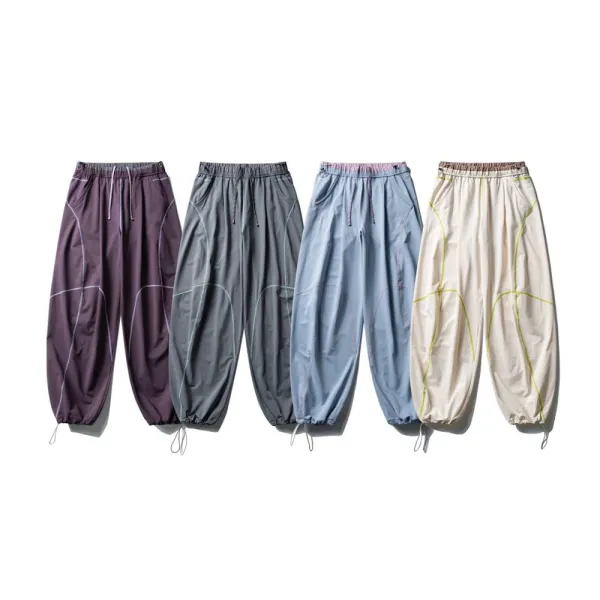 Design Baggy Cargo Pants Purple with Reflective Stitching - 2