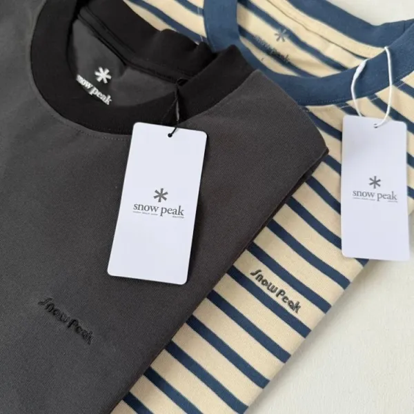 Arc'teryx Snow Peak Base Layer T-Shirt Gray and Striped Beige / Blue T-Shirts - 13