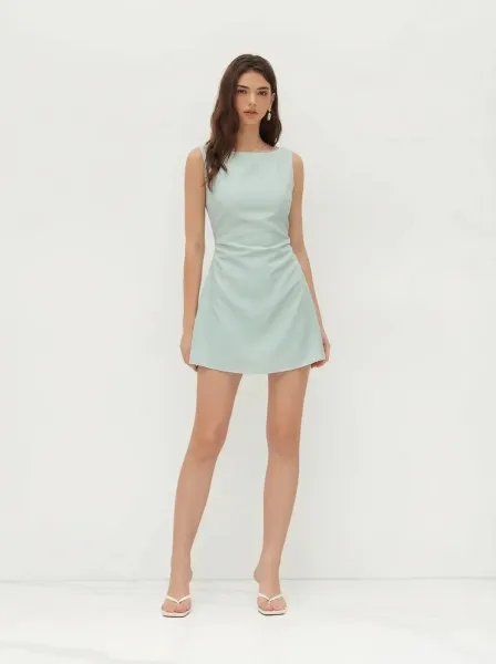Design Sleeveless Square-Neck Ruched Mini Dress Mint Green - 17