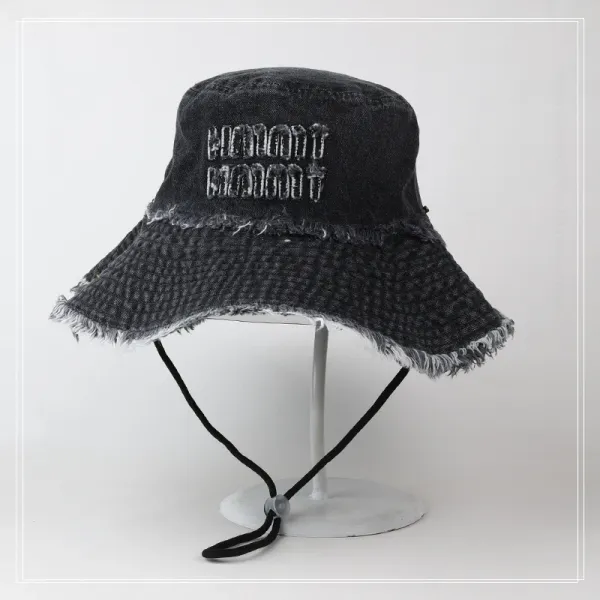 Design Distressed Denim Bucket Hat Black - 3