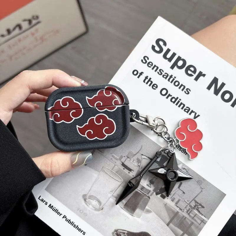 Design Naruto Akatsuki Cloud AirPods Case with Kunai and Shuriken Charm Accessory Phone Accessories - 8