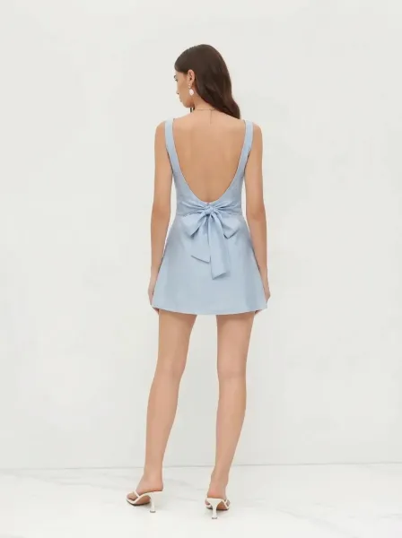 Design Sleeveless Square-Neck Ruched Mini Dress Mint Green - 36