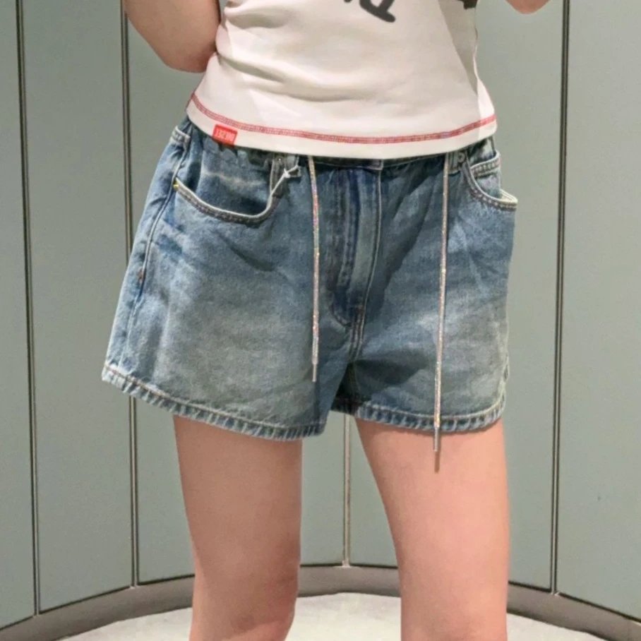 Denim Shorts Light Blue Washed Distressed High Waist