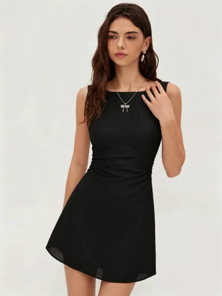 Design Sleeveless Square-Neck Ruched Mini Dress Mint Green - 39