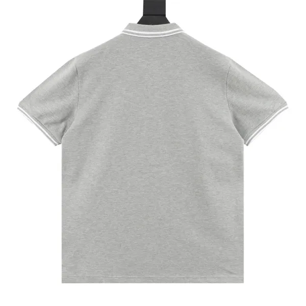 Dior Gray Piqué Polo with White Trim and Script Logo Tops Polo - 3