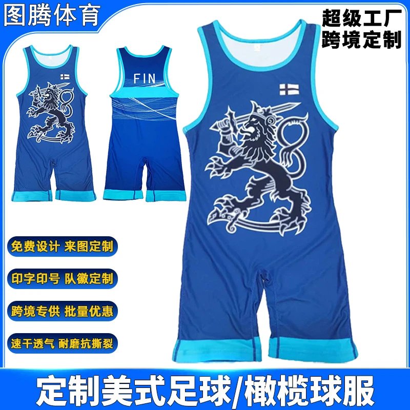Cross-border Wrestling Suit Men's One-Piece Freestyle Wrestling Singlet Women's Weightlifting Sportswear Training Custom