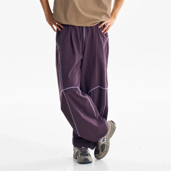 Design Baggy Cargo Pants Purple with Reflective Stitching - 27