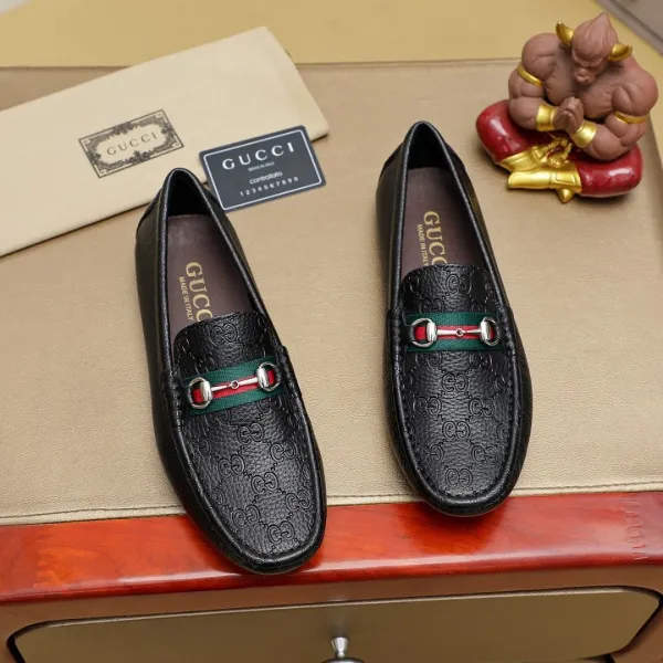 Gucci Horsebit Loafer Black Guccissima Leather Loafers - 1