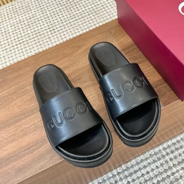 Gucci Logo-Embossed Platform Slide Black Sandals Slippers - 11
